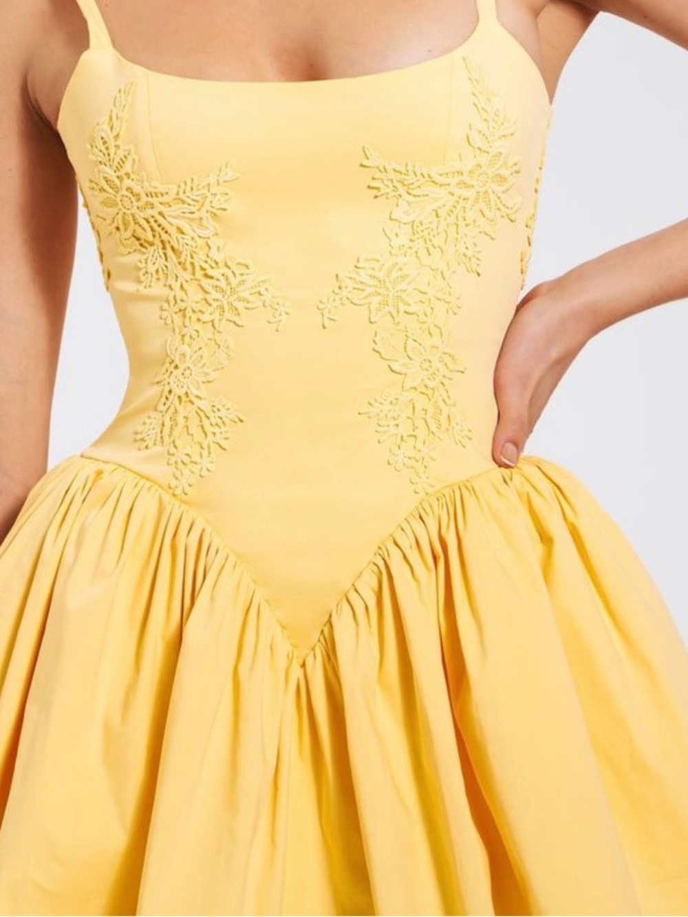 (MISS CIRCLE dress). Sunny Yellow Spaghetti-Strap Mini Dress .